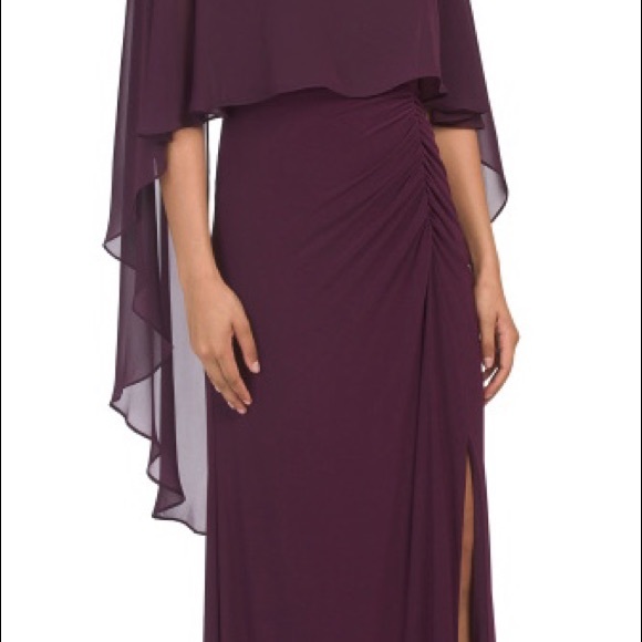 Adriana Papell Chiffon Capelet Jersey Gown - Picture 2 of 3